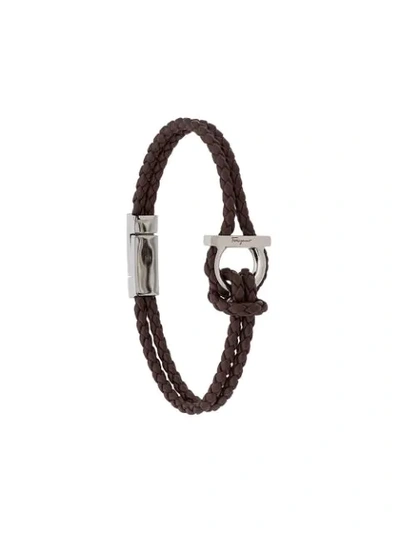 Ferragamo Braided Leather Bracelet In Brown