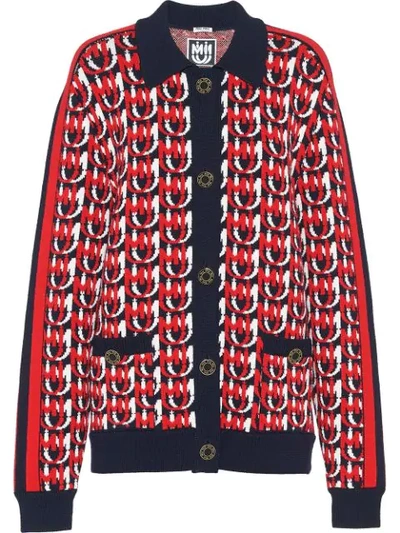 Miu Miu Mm Logo Pattern Knitted Cardigan - Red