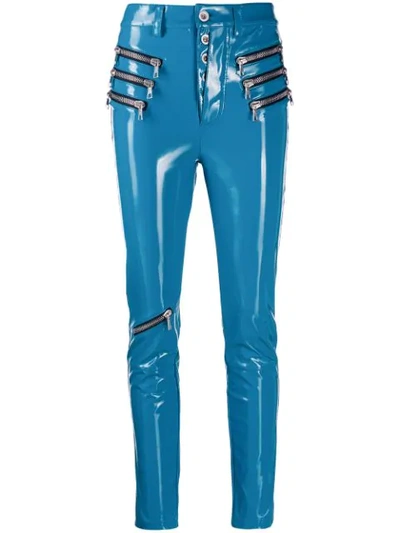 Ben Taverniti Unravel Project Triple Zip Latex Trousers In Blue