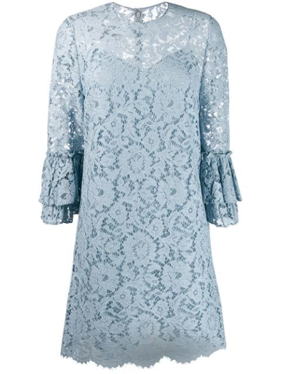 Valentino Floral Lace Ruffle Dress - Blue