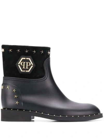 Philipp Plein Logo Studded Boots In Black