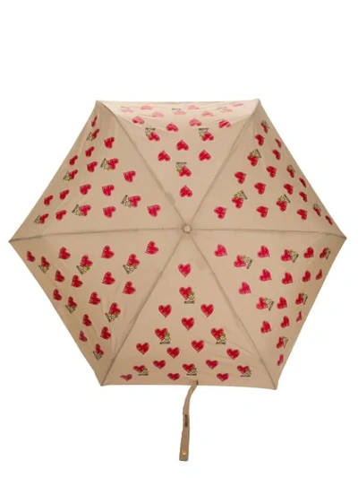 Moschino Heart Pattern Umbrella In Brown
