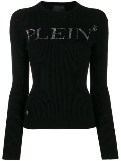 Philipp Plein Rhinestone Logo Sweater In Black