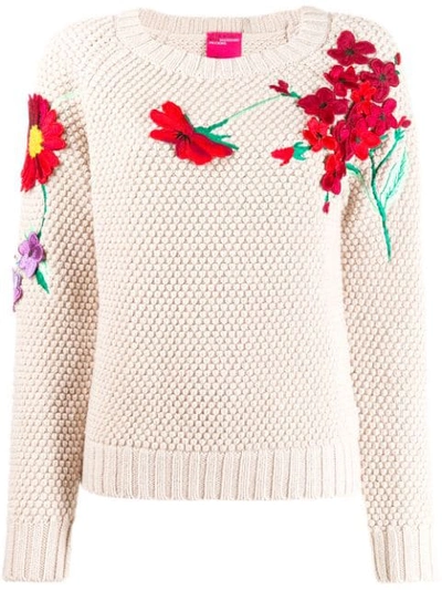 Blumarine Floral Embroidered Sweatshirt In Neutrals