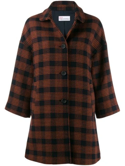 Red Valentino Checked Pussy Bow Coat In Blue