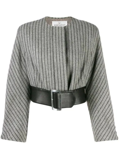 Pre-owned Valentino 1980's Belted Cropped Jacket In Grey