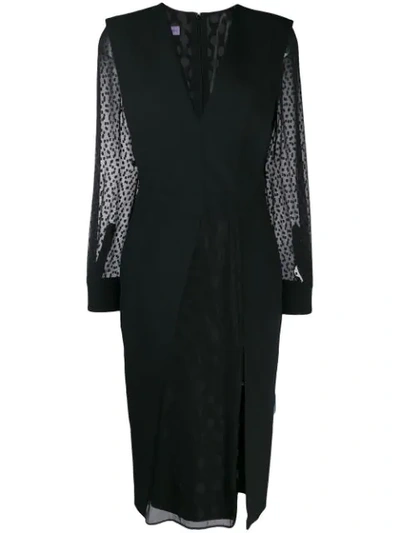 Pre-owned Emanuel Ungaro 1990's Sheer Sleeves Slit Dress In Black