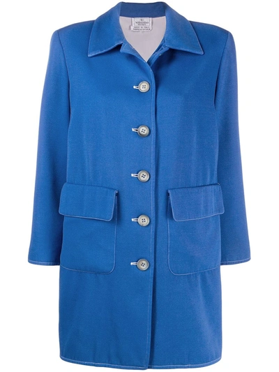 Pre-owned Valentino 1980's Button-down Wool Coat In Blue