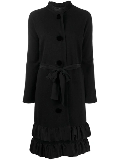 Pre-owned Lanvin 2006 Ruffled Midi Coat In Black