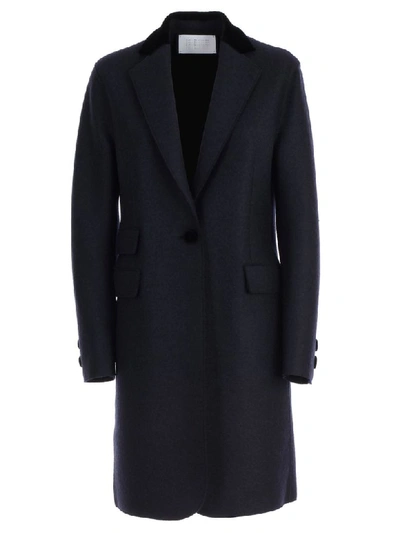 Harris Wharf London Coat Single Breasted Velvet Collar In Navy Blue