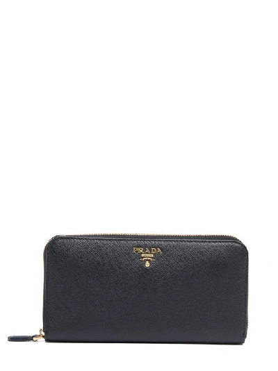 Prada Zip Around Saffiano Metal In Black