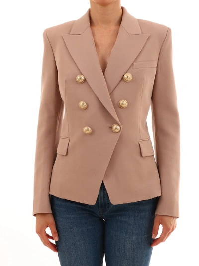 Balmain Double Breasted Blazer In Beige