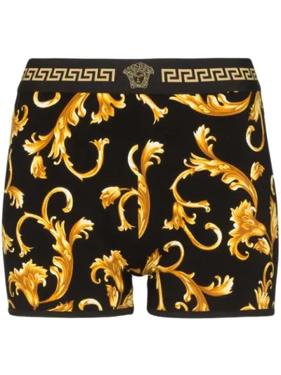 Versace Printed Stretch Jersey Shorts In Black