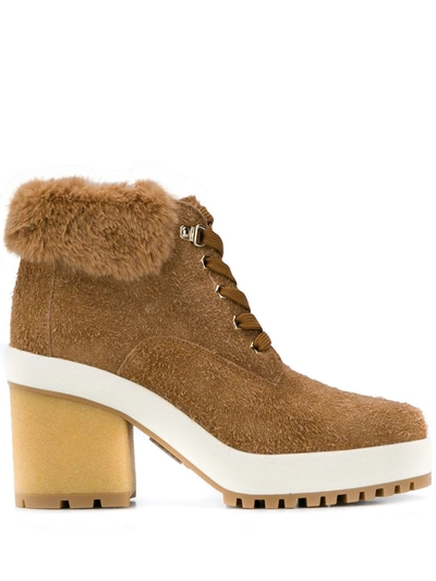 Hogan Faux Fur Ankle Boots In Neutrals