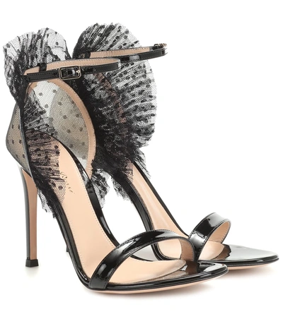 Gianvito Rossi Tulle And Patent Leather Sandals In Black Black (black)