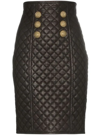 Balmain Quilted Leather High-rise Skirt In Black