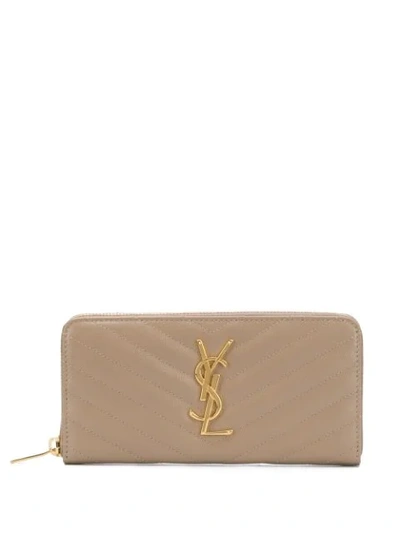 Saint Laurent Monogram Zip Around Wallet In Neutrals