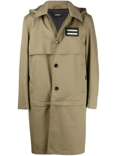 Diesel Convertible Trench Coat In Green