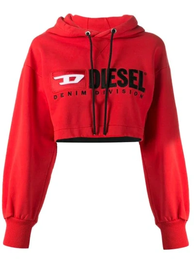 Diesel Cropped Hoodie With Denim Division Logo In Red ModeSens