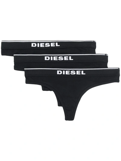 Diesel Three Pack Thongs In Black