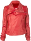 Rick Owens Leather Low-neck Biker Jacket In Red