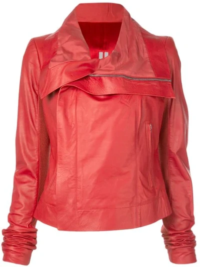 Rick Owens Leather Low-neck Biker Jacket In Red