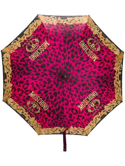 Moschino Leopard Baroque Pattern Umbrella In Pink