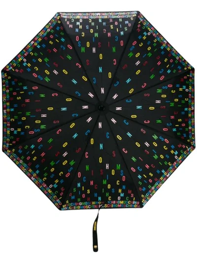 Moschino Multicoloured Logo Umbrella In Black