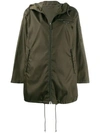 Prada Zipped Hooded Parka In Green