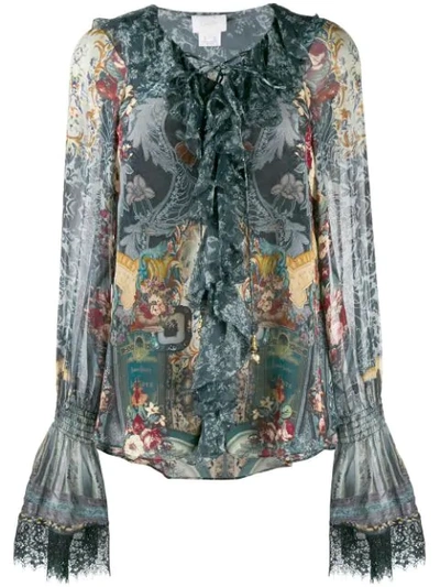 Camilla Printed Long Sleeve Blouse In Blue