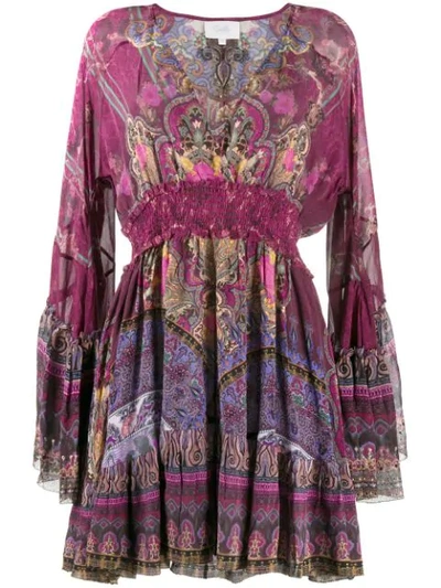 Camilla Printed Flared Sleeve Dress In Pink