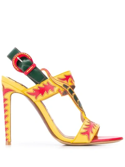 Ralph Lauren Lizard Strap Stiletto Sandals In Yellow