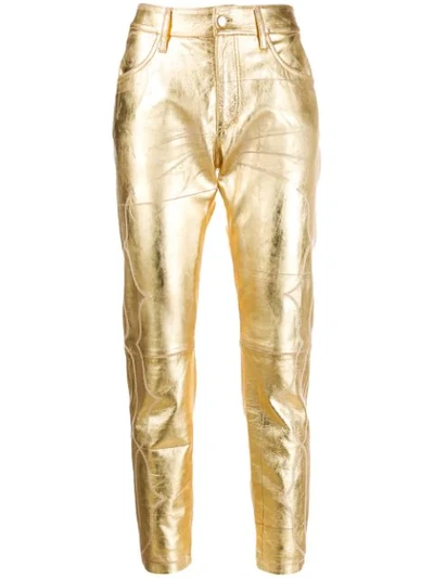 Golden Goose Embroidered Detail Cropped Trousers In Gold