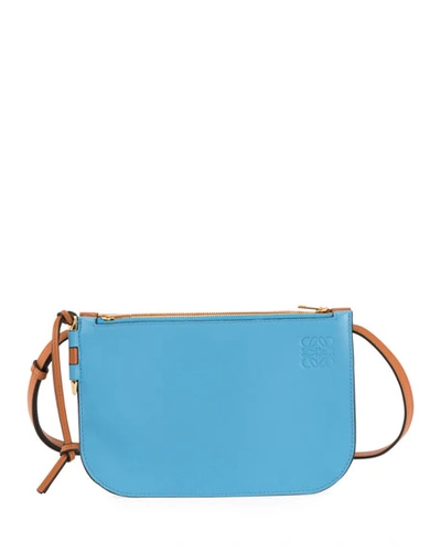 Loewe Gate Colorblock Double Zip Pouch Clutch Bag In Brown/blue
