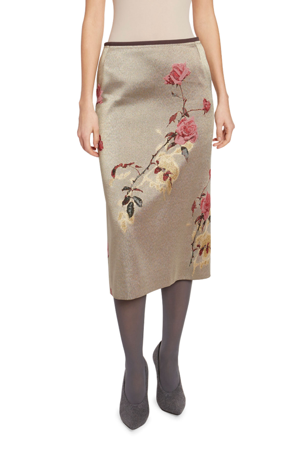 Dries Van Noten Metallic Floral Pencil Skirt In Gold | ModeSens