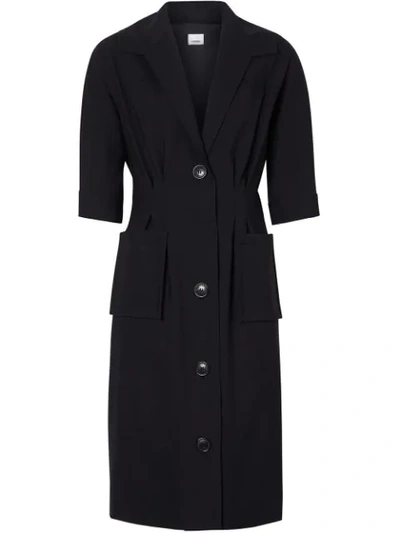 Burberry Short-sleeve Stretch Wool Dress In Black