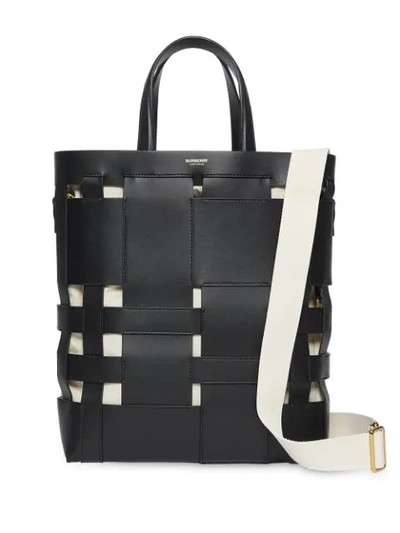 Burberry Medium Leather Foster Tote In Black