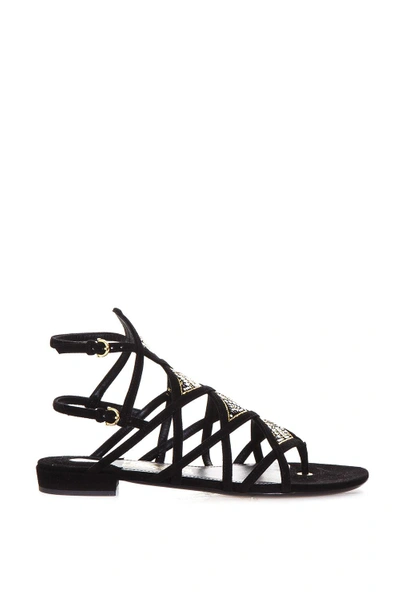 Ferragamo Essie Embellished Suede Sandals In Black