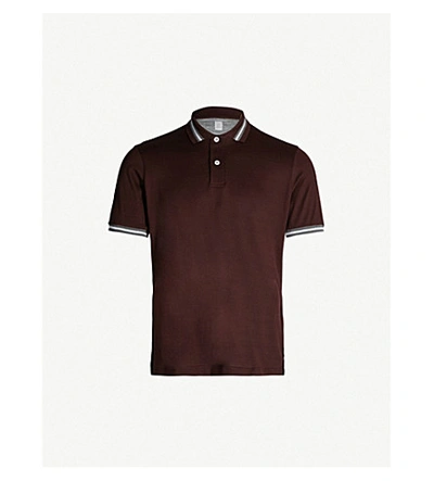 Eleventy Contrast-stripe Cotton-jersey Polo Shirt In Red