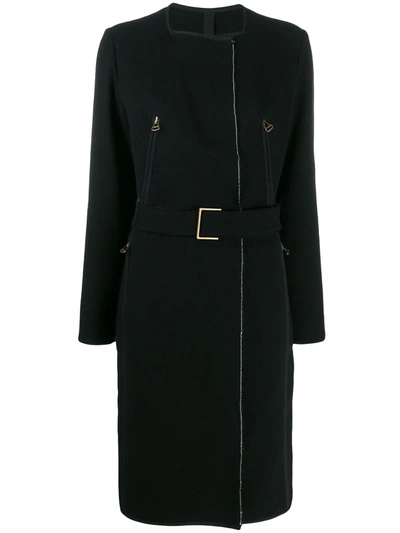 Pre-owned Lanvin 2003's Belted Midi Coat In Black