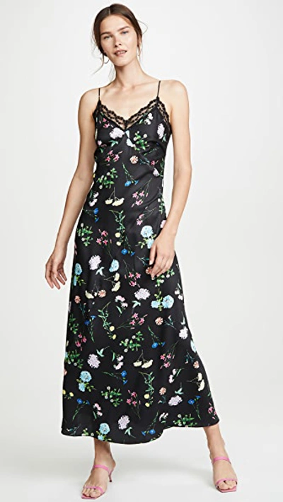 Paper London Tuberose Lace-trimmed Floral-print Satin Maxi Dress In Acid Floral