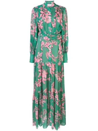 Alexis Rhoda Tiered Floral-print Chiffon Gown In Green