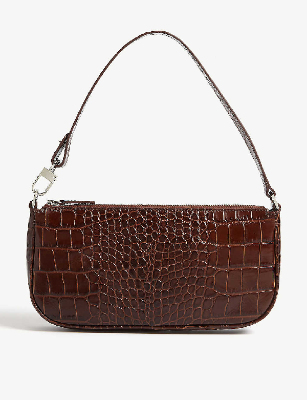 By Far Rachel Croc-embossed Leather Shoulder Bag In Nutella | ModeSens