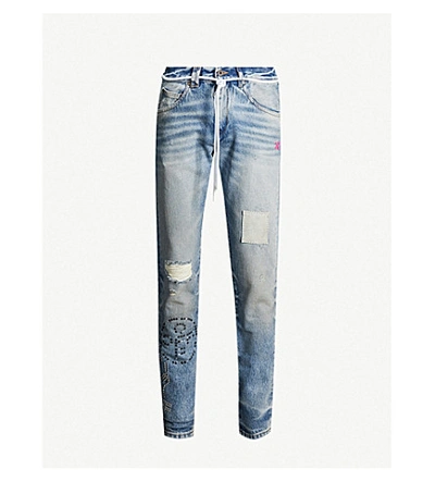 Off-white Faded Wash Slim-fit Jeans In Vintage Wash Fuchsia