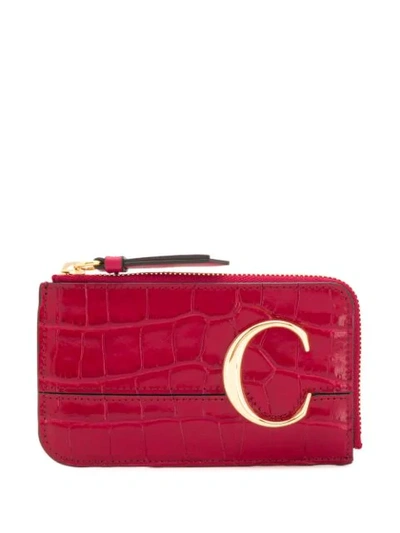 Chloé C Monogram Leather Card And Coin Purse In Red