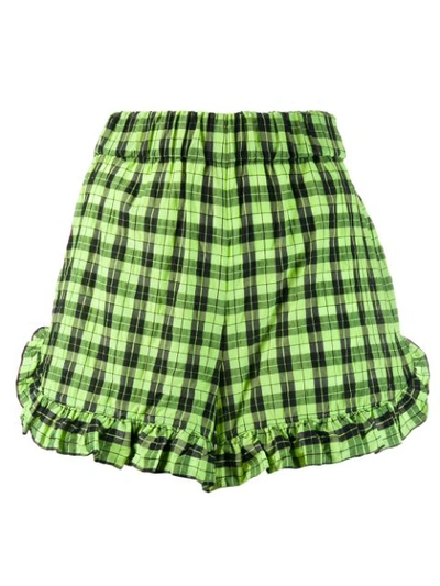 Ganni Check-print Cotton-blend Seersucker Shorts In Green