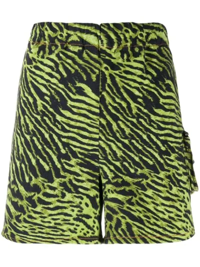 Ganni Tiger-print High-rise Denim Shorts In Green