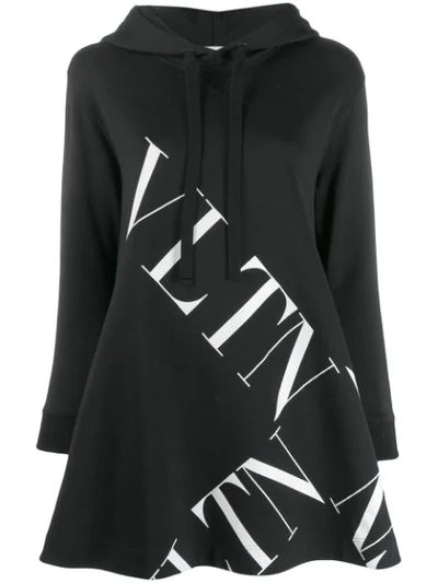 Valentino Logo-print Cotton-jersey Hooded Sweatshirt In Black