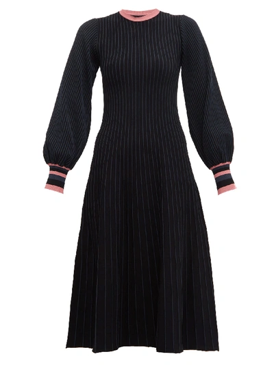 Roksanda Mereza Blouson-sleeve Knitted Midi Dress In Black