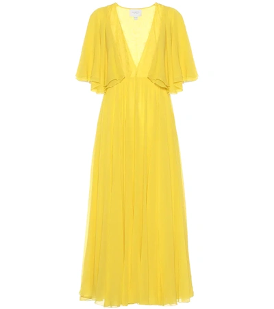 Giambattista Valli Butterfly-sleeve Silk-chiffon Midi Dress In Yellow